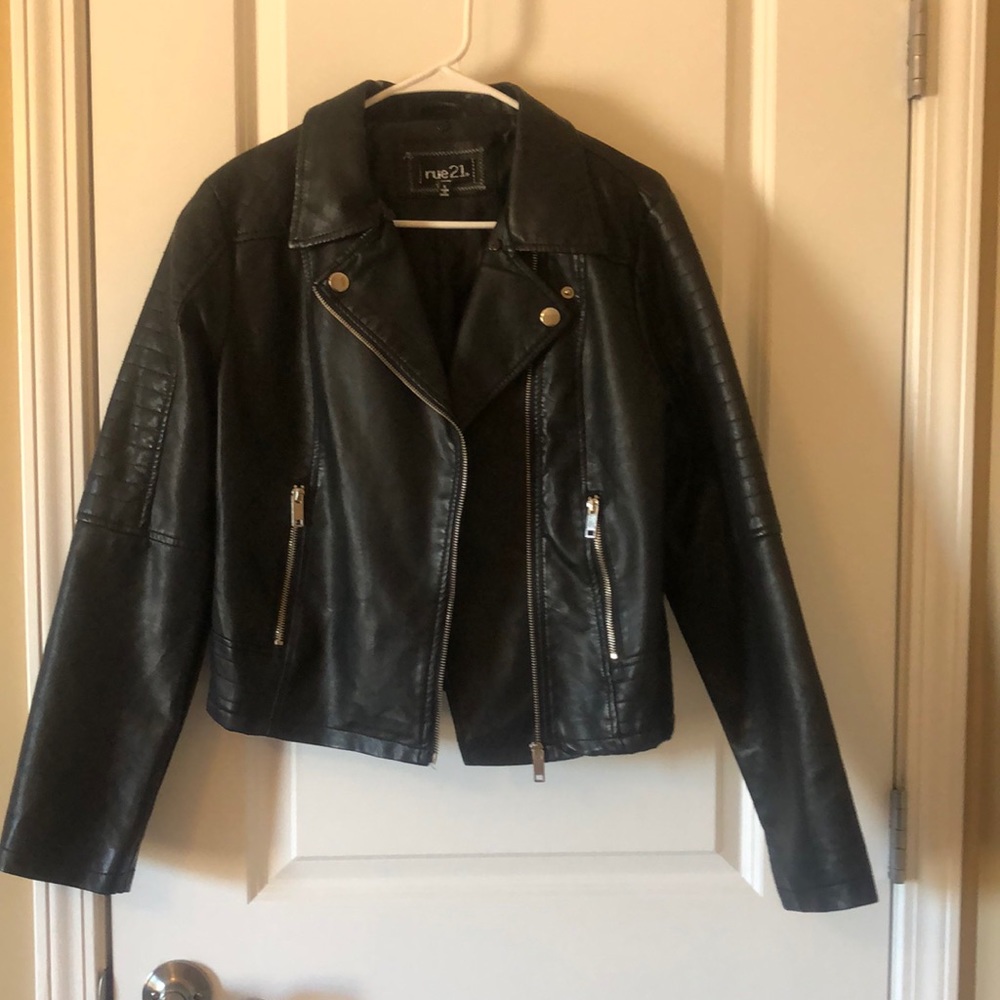 Faux Black Leather Motto Jacket